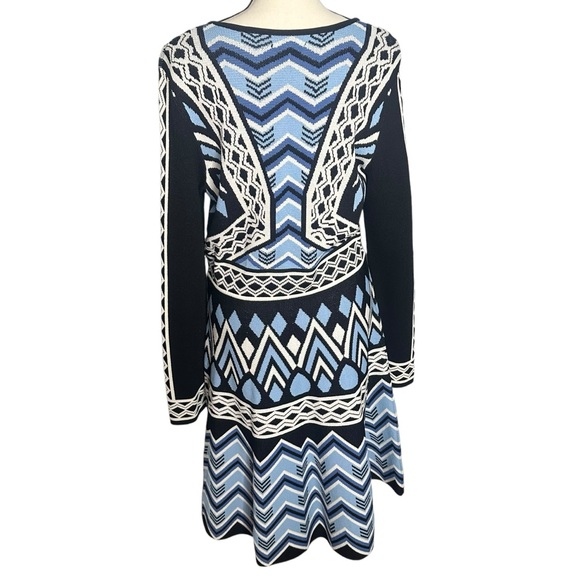 Eliza J Jacquard Flare Sweater Geometric Knit Dress Size Large - Picture 4 of 10